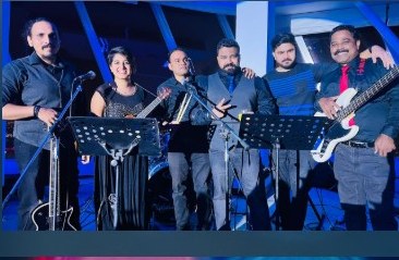 Five-piece in concert
