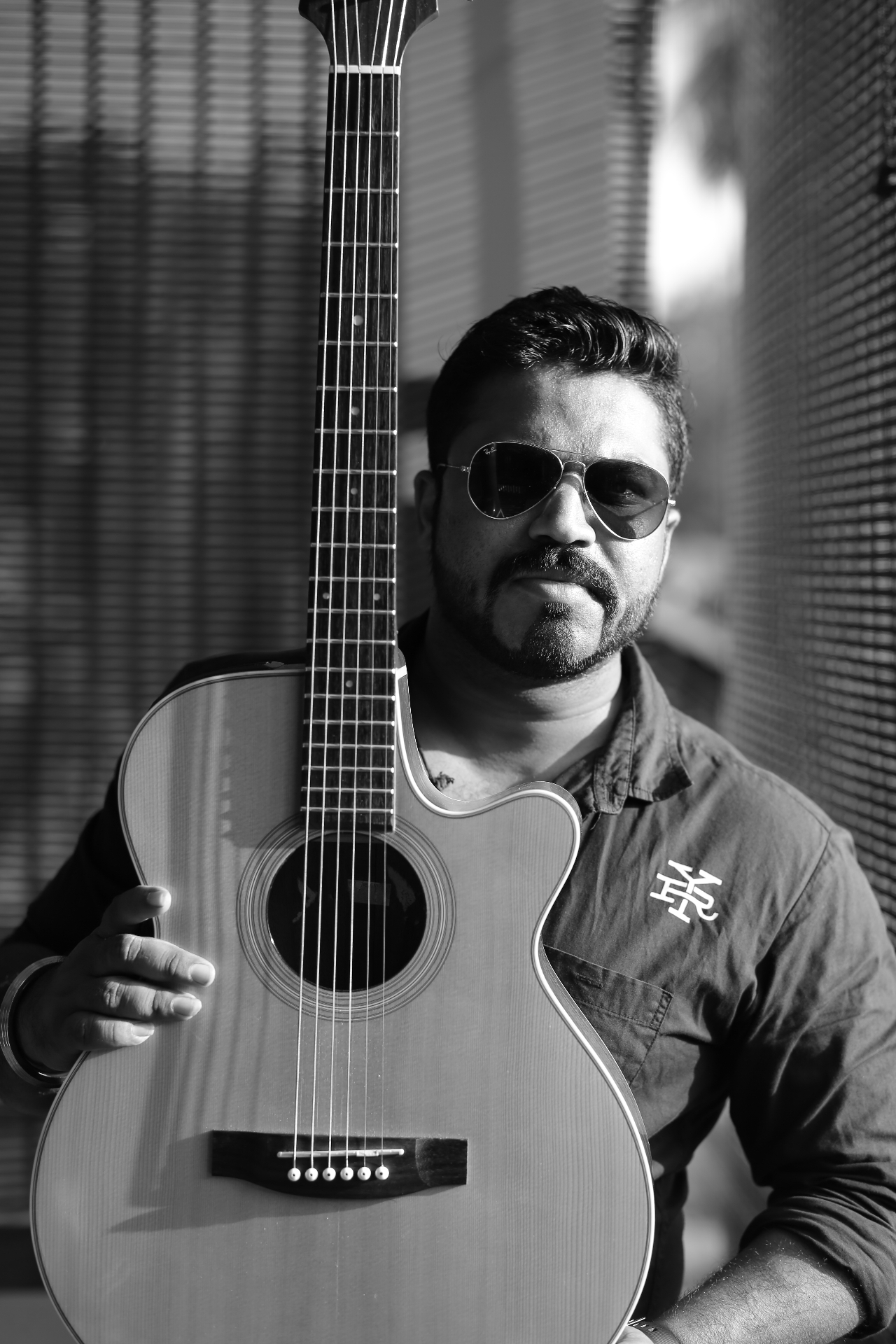 Acoustic guitar at golden hour